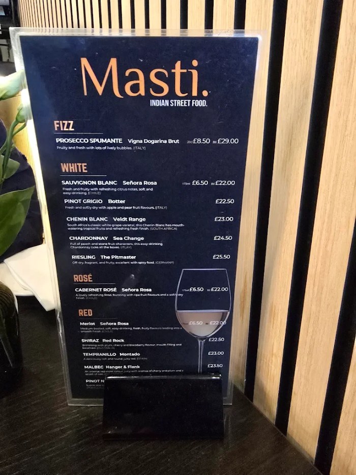  Masti restaurant Edinburgh  wine list